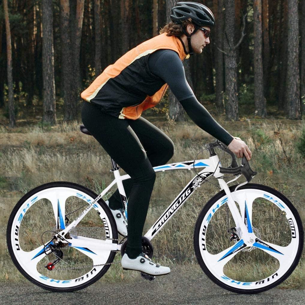 Qianglin 24'' 21 Speed Full Suspension Road Bike,Outdoor Fitness Cycling Bicycle Mechanical Dual Disc Brakes 700C Tire City Bike,Fit for Adults/Youth Student Urban Commuter(US Stock)