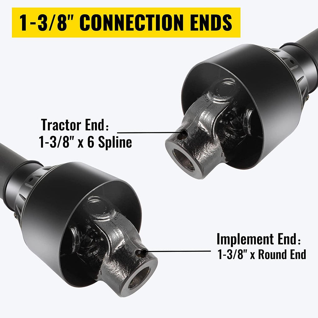vevor pto shaft, 1-3/8" pto drive shaft, 6 spline tractor, round implement ends pto driveline shaft, series 4 tractor pto shaft, 43"-61" brush hog pto shaft black, for finish mower, rotary cutter