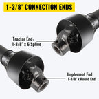 vevor pto shaft, 1-3/8" pto drive shaft, 6 spline tractor, round implement ends pto driveline shaft, series 4 tractor pto shaft, 43"-61" brush hog pto shaft black, for finish mower, rotary cutter