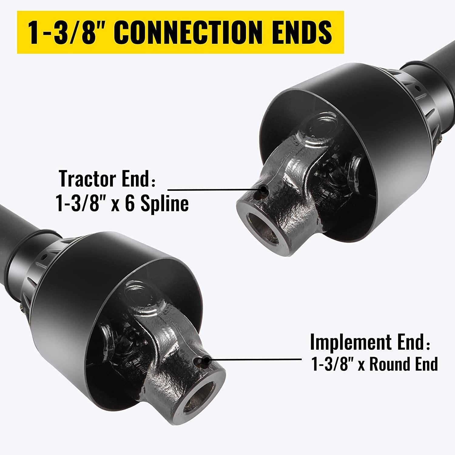 vevor pto shaft, 1-3/8" pto drive shaft, 6 spline tractor, round implement ends pto driveline shaft, series 4 tractor pto shaft, 43"-61" brush hog pto shaft black, for finish mower, rotary cutter