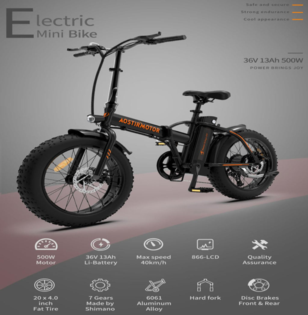 Folding Electric Bicycle,3 Riding Modes,500W Motor 20" Fat Tire With 36V/13Ah Li-Battery,With Front light,Rear Reflector-Black