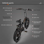 Folding Electric Bicycle,3 Riding Modes,500W Motor 20" Fat Tire With 36V/13Ah Li-Battery,With Front light,Rear Reflector-Black