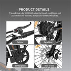 Folding Electric Bicycle,3 Riding Modes,500W Motor 20" Fat Tire With 36V/13Ah Li-Battery,With Front light,Rear Reflector-Black