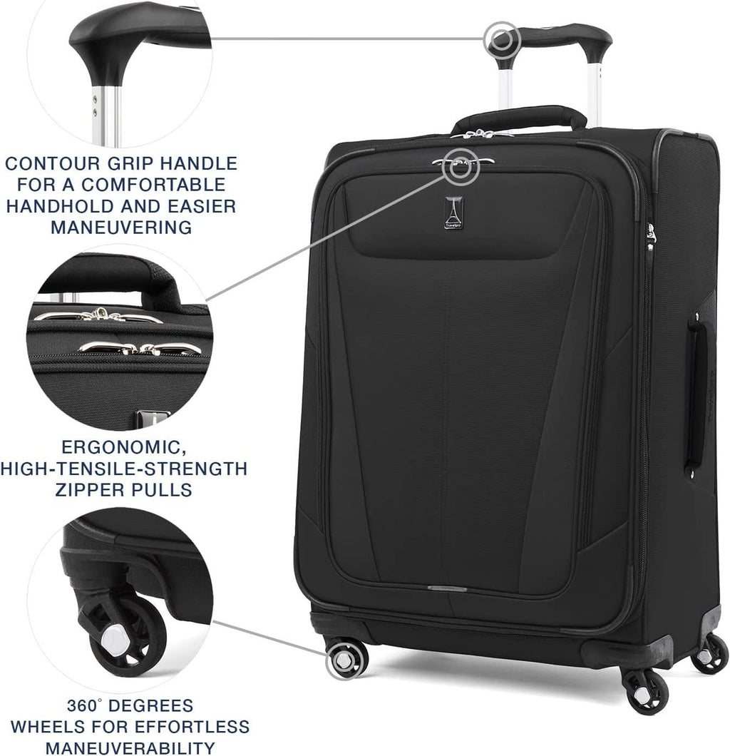 Maxlite 5 Softside Expandable Luggage with 4 Spinner Wheels, Lightweight Suitcase, Men and Women, Black, Checked-Medium 25-Inch