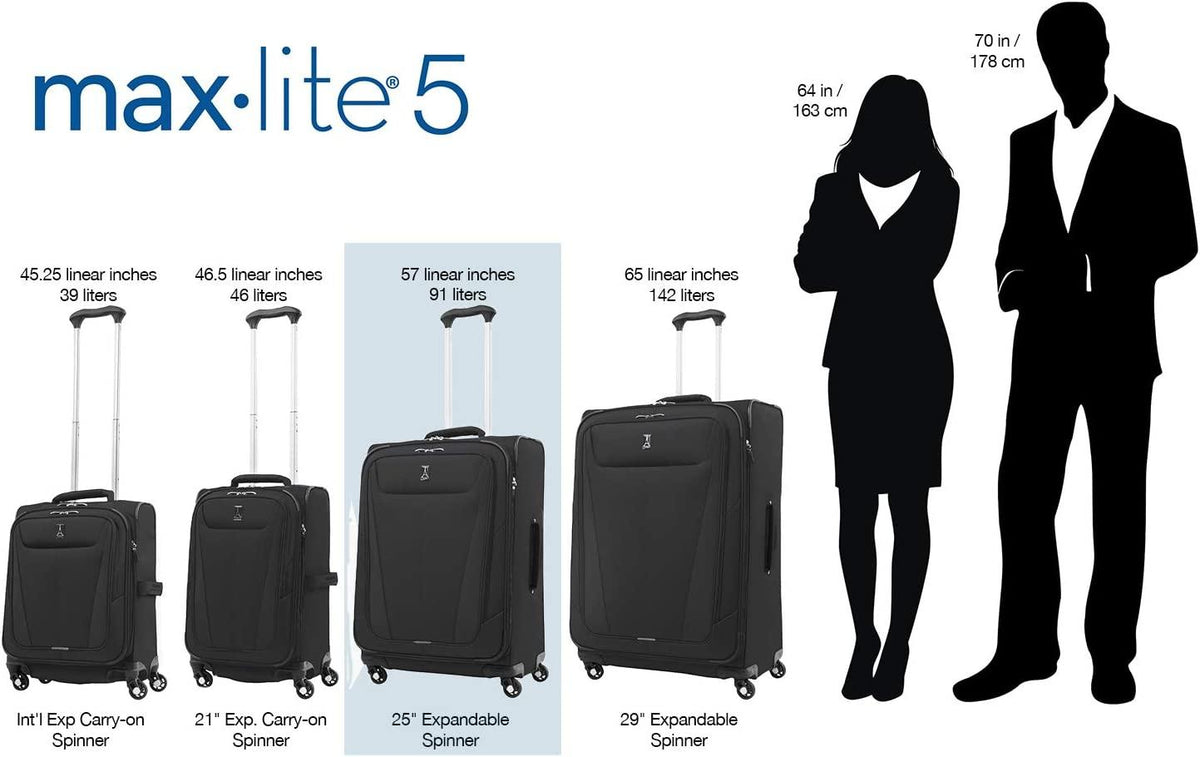 Maxlite 5 Softside Expandable Luggage with 4 Spinner Wheels, Lightweight Suitcase, Men and Women, Black, Checked-Medium 25-Inch
