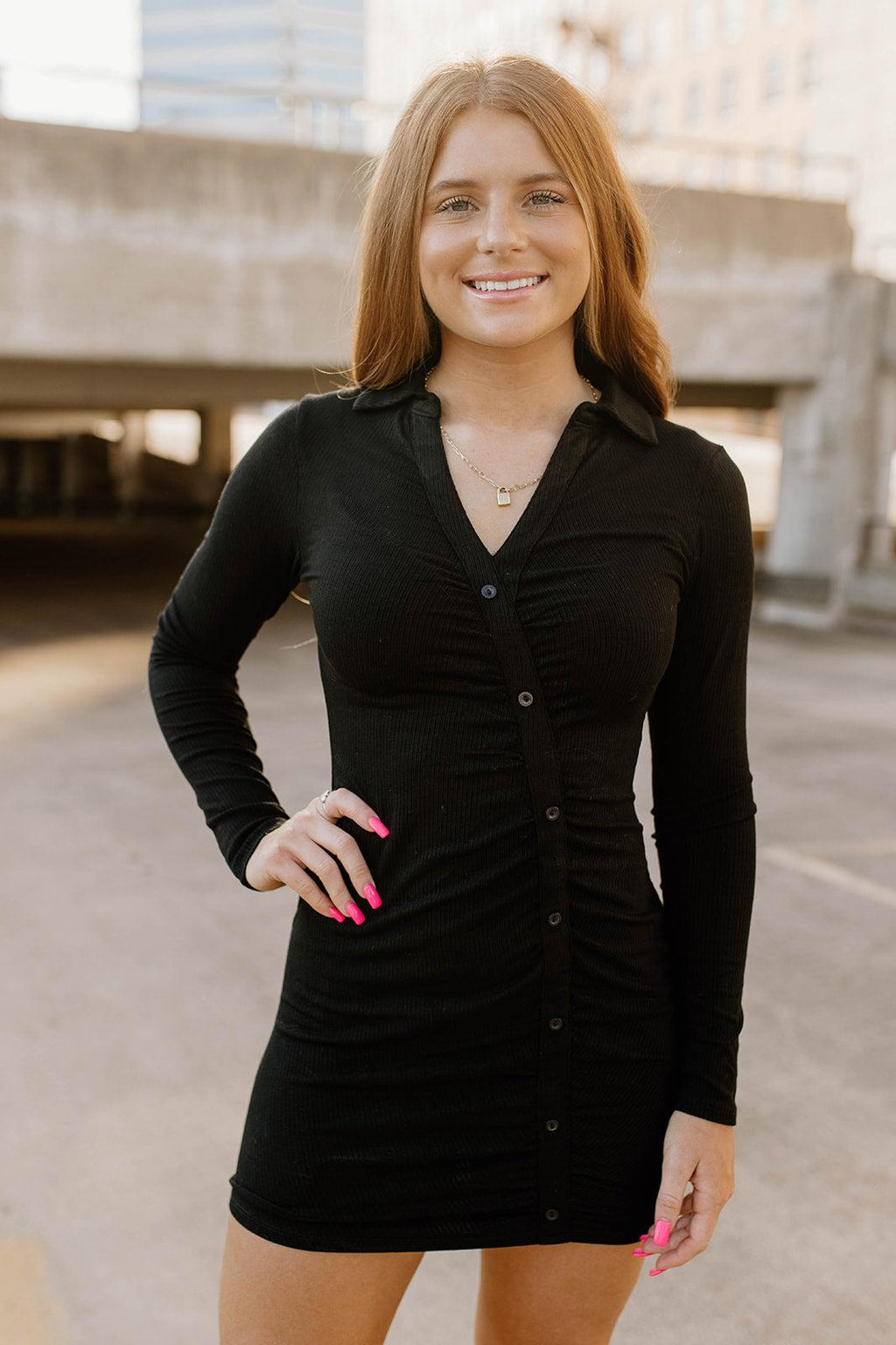 button mini dress - black