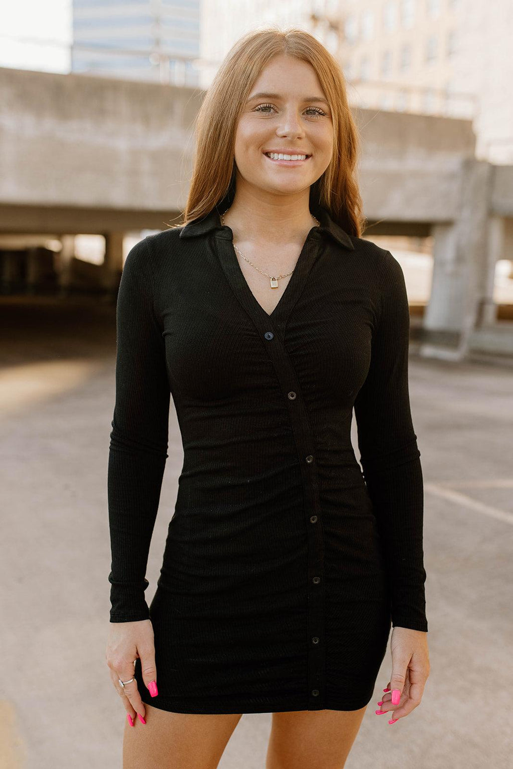 button mini dress - black