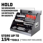 26 Inch Portable Slant Front Rapid Toolbox Tiered Tool Holders, 16 GauSteel, Weather-Resistant Lockable Magnetic Lid, Grey - 240102