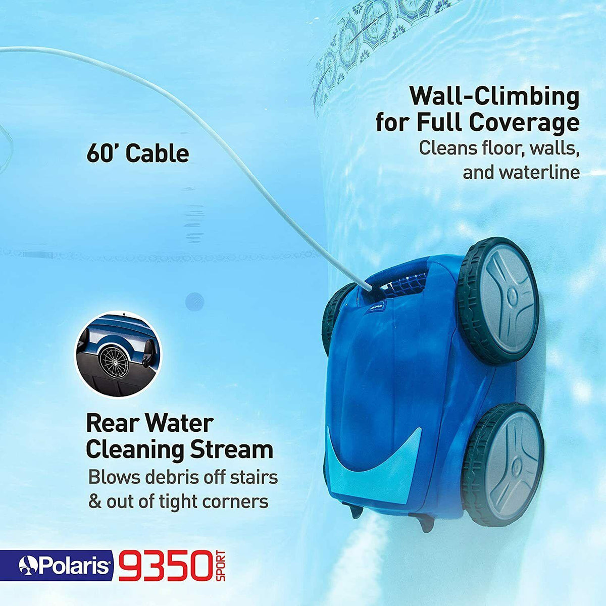 polaris 9350 sport robotic in-ground pool cleaner 2 wheel drive