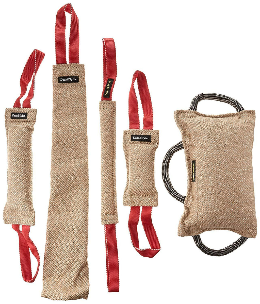 Dean and Tyler Mixed Tug Bundle of 1 Bite Pillow + 1 Bite Rug + 3 Tugs, Jute, Various Tug Sizes