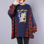 Plaid Batwing Sleeve Loose Sweatshirt