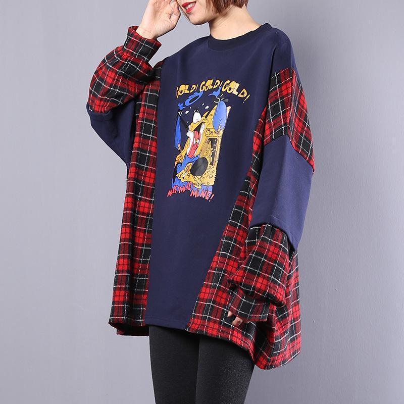 Plaid Batwing Sleeve Loose Sweatshirt