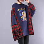 Plaid Batwing Sleeve Loose Sweatshirt