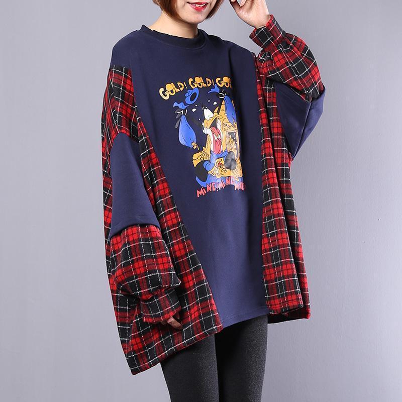 Plaid Batwing Sleeve Loose Sweatshirt