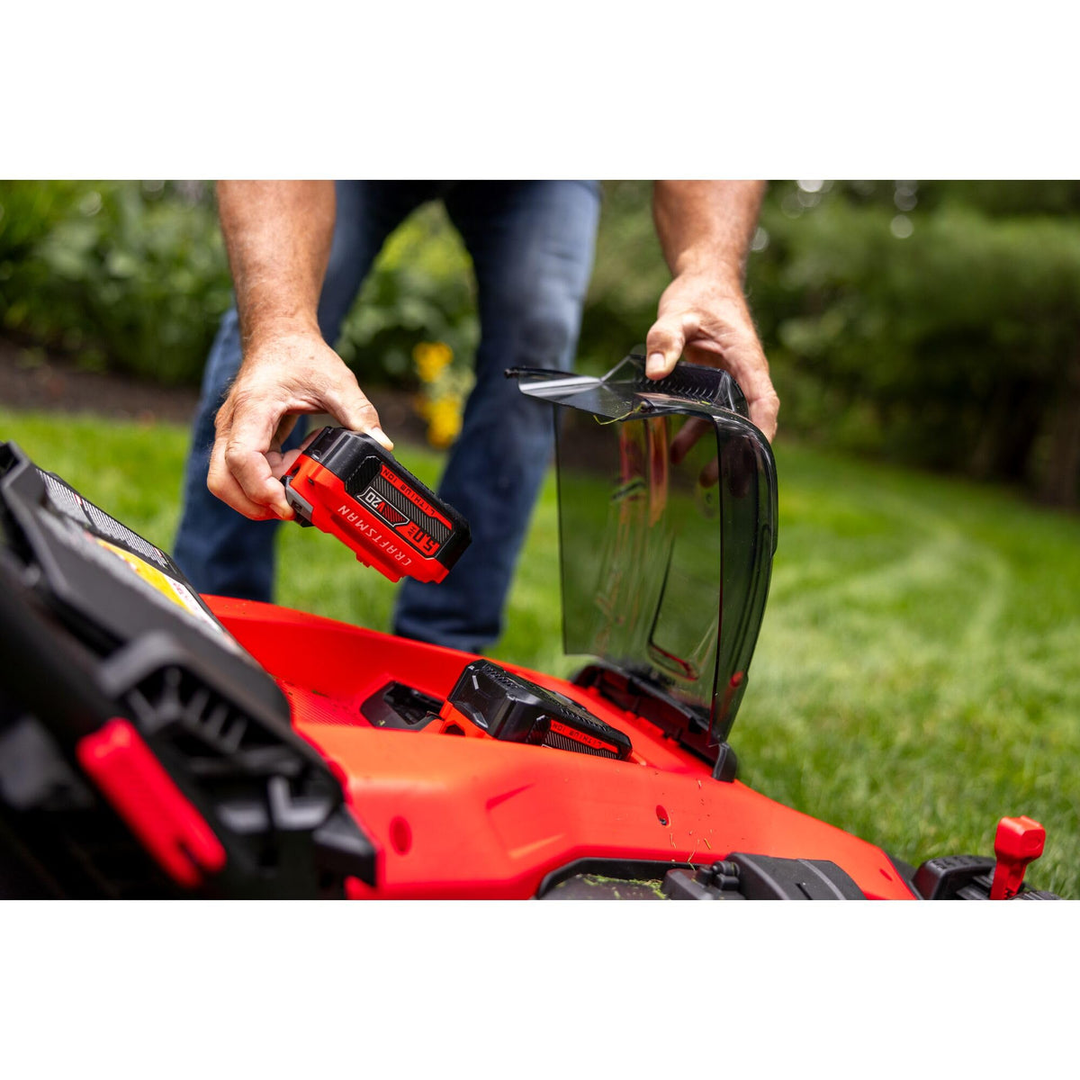 V20 20 in Lawn Mower, 2 x 5Ah Batteries and 2 Chargers Included, High Effeciency Brushless Motor, Push Mower, Up to 50 Min of Runtime, Lightweight, Grass Bag, Low Profile (CMCMW220P2)