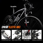EPIKGO Electric Bike 250W Motor Powered Mountain Bicycle 26" Tire, 20MPH Adult Ebike with P.A.S and 21 Speed-Gear Shifter 36V/8AH Removable Lithium Battery