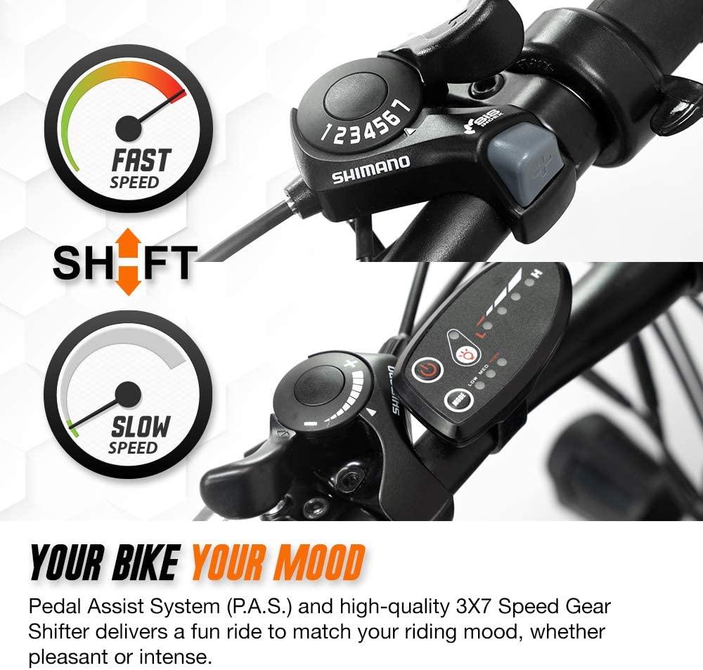 EPIKGO Electric Bike 250W Motor Powered Mountain Bicycle 26" Tire, 20MPH Adult Ebike with P.A.S and 21 Speed-Gear Shifter 36V/8AH Removable Lithium Battery