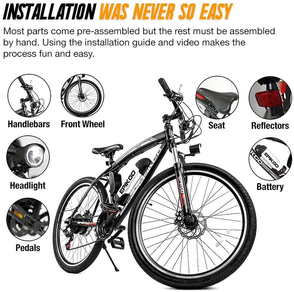 EPIKGO Electric Bike 250W Motor Powered Mountain Bicycle 26" Tire, 20MPH Adult Ebike with P.A.S and 21 Speed-Gear Shifter 36V/8AH Removable Lithium Battery