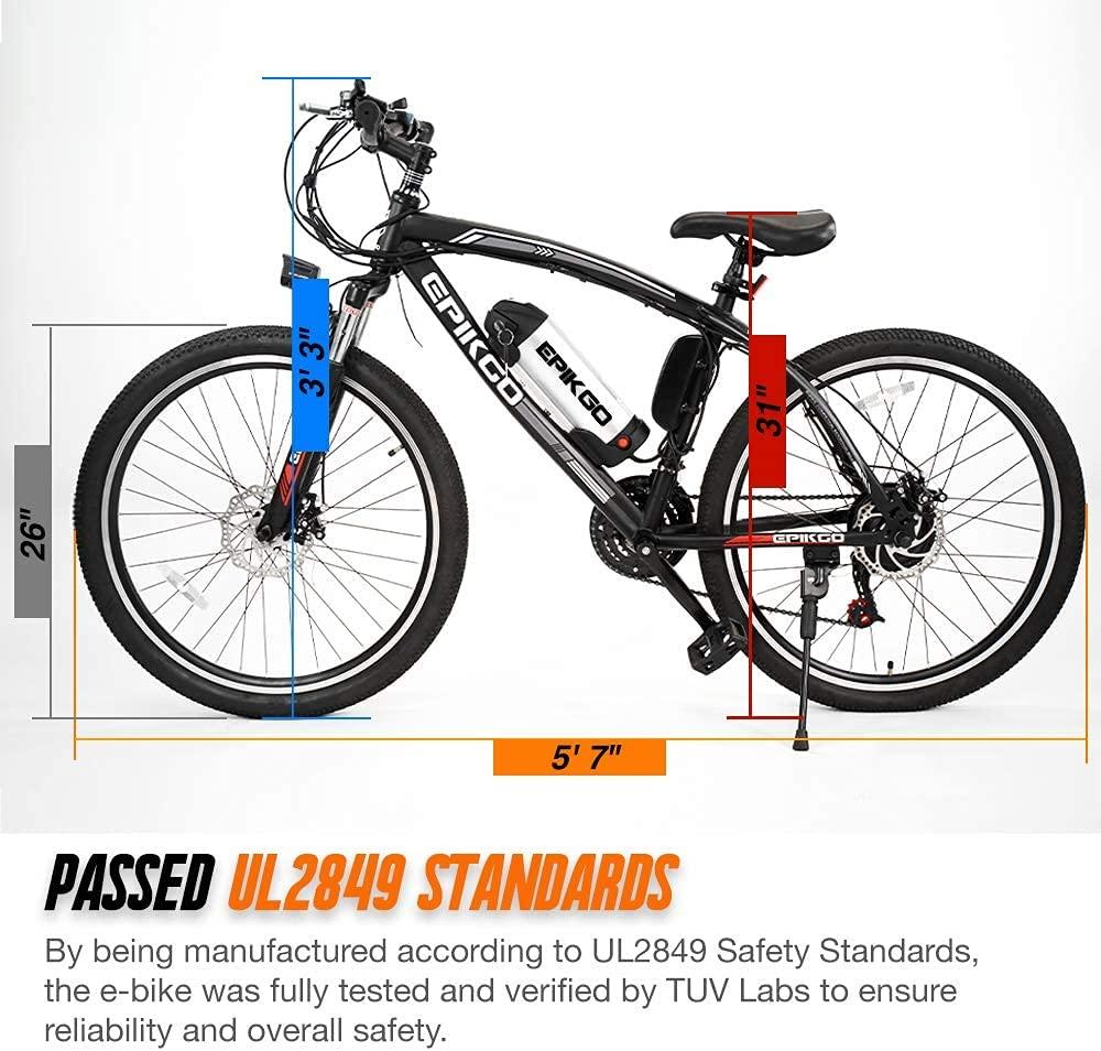 EPIKGO Electric Bike 250W Motor Powered Mountain Bicycle 26" Tire, 20MPH Adult Ebike with P.A.S and 21 Speed-Gear Shifter 36V/8AH Removable Lithium Battery