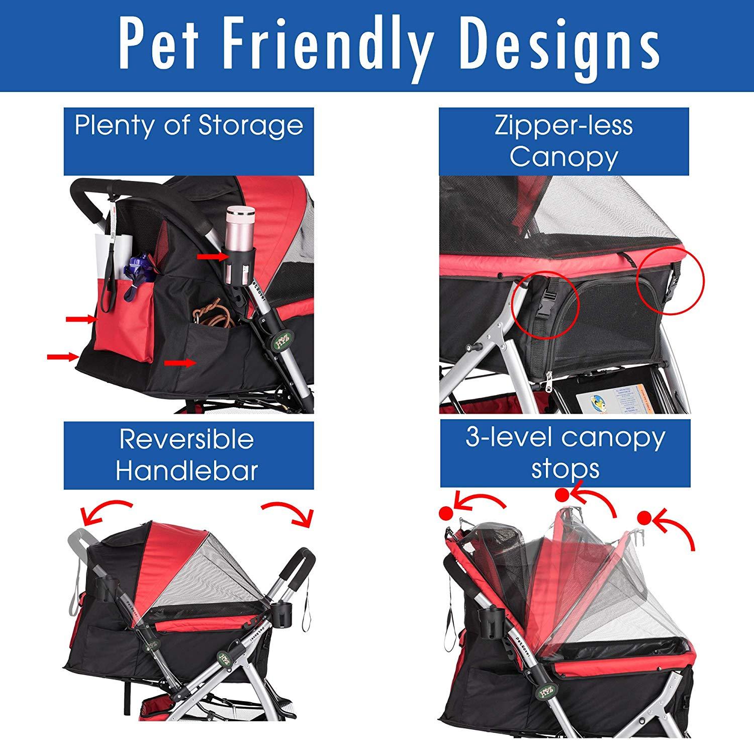 HPZ Pet Rover Premium Heavy Duty Dog/Cat/Pet Stroller Travel Carriawith Convertible Compartment/Zipperless Entry/Reversible Handlebar/Pump-Rubber Tires for Small, Medium, LarPets