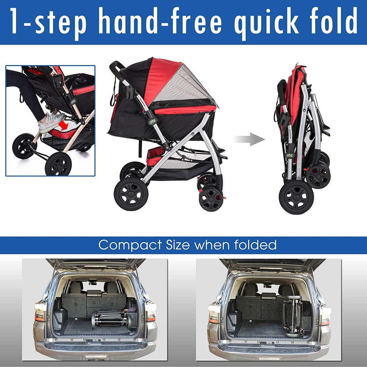 HPZ Pet Rover Premium Heavy Duty Dog/Cat/Pet Stroller Travel Carriawith Convertible Compartment/Zipperless Entry/Reversible Handlebar/Pump-Rubber Tires for Small, Medium, LarPets
