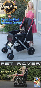 HPZ Pet Rover Premium Heavy Duty Dog/Cat/Pet Stroller Travel Carriawith Convertible Compartment/Zipperless Entry/Reversible Handlebar/Pump-Rubber Tires for Small, Medium, LarPets