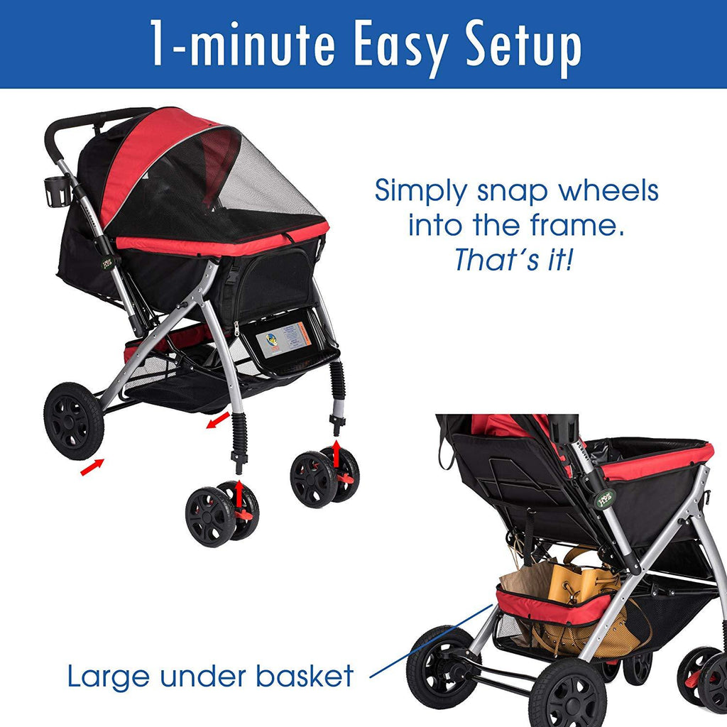 HPZ Pet Rover Premium Heavy Duty Dog/Cat/Pet Stroller Travel Carriawith Convertible Compartment/Zipperless Entry/Reversible Handlebar/Pump-Rubber Tires for Small, Medium, LarPets