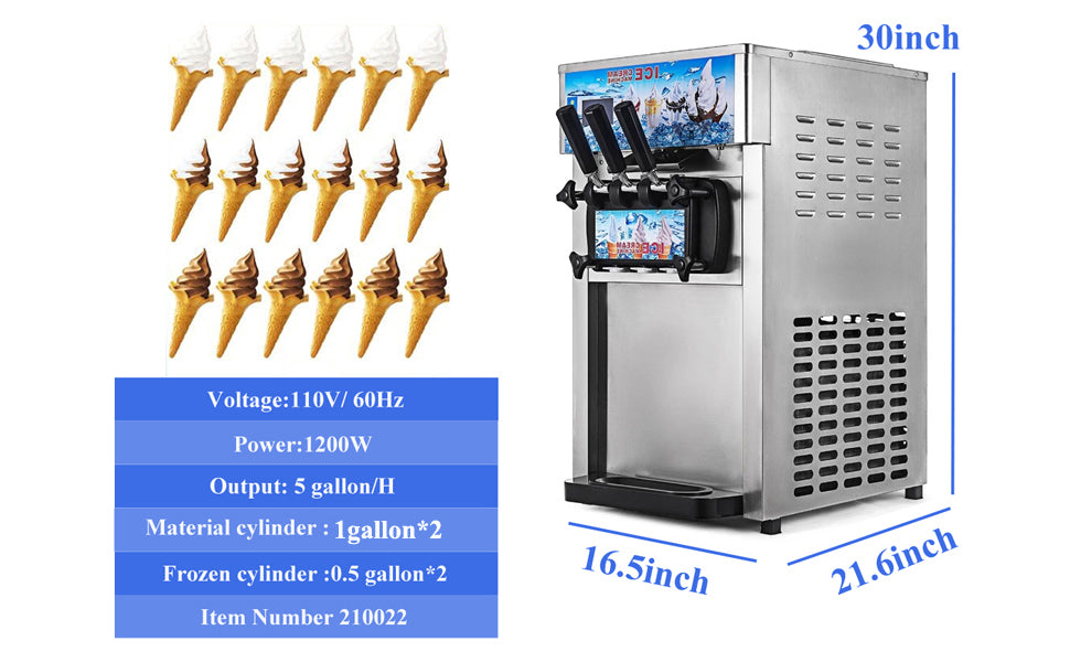 Commercial Soft Serve Ice Cream Machine Electric Soft Ice Cream Maker Benchtop