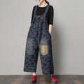 Winter Thick Loose Embroidered Wide-leg Denim Jumpsuit
