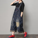 Winter Thick Loose Embroidered Wide-leg Denim Jumpsuit