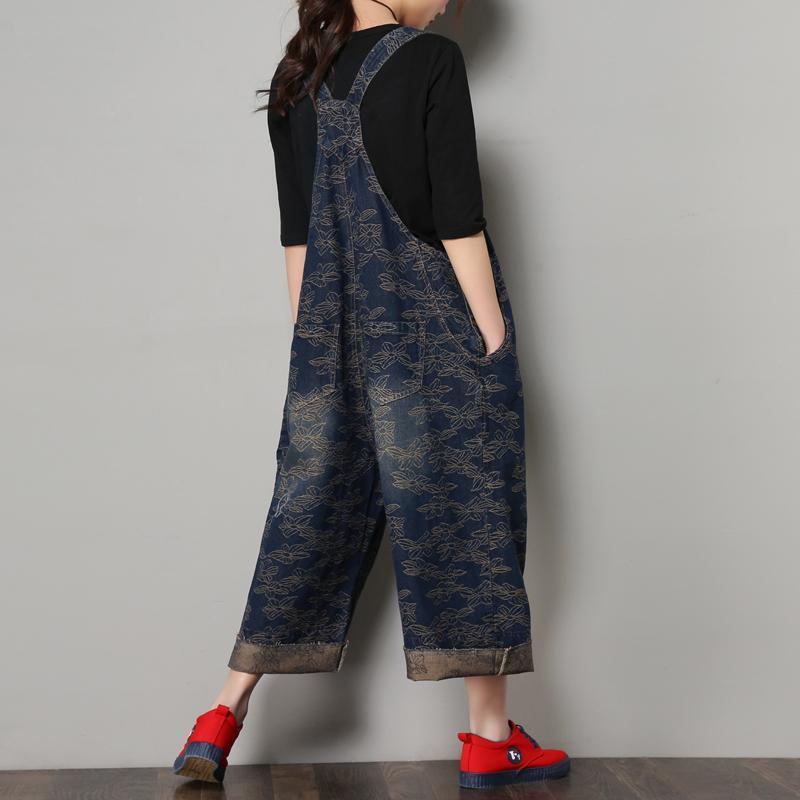 Winter Thick Loose Embroidered Wide-leg Denim Jumpsuit
