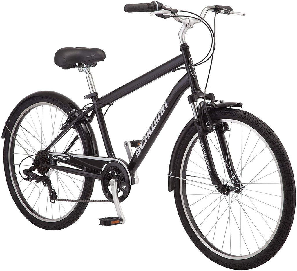 Schwinn Suburban Mens Classic Comfort Bike, 26-Inch Wheels, 7 Speed Drivetrain, 18-Inch Steel Frame, Alloy Linear Hand Brakes, Black