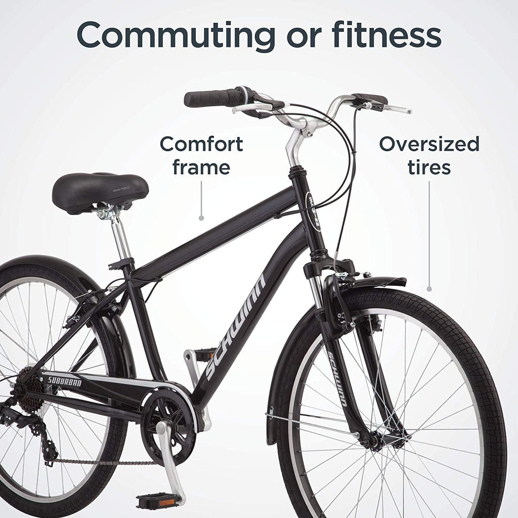 Schwinn Suburban Mens Classic Comfort Bike, 26-Inch Wheels, 7 Speed Drivetrain, 18-Inch Steel Frame, Alloy Linear Hand Brakes, Black