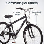 Schwinn Suburban Mens Classic Comfort Bike, 26-Inch Wheels, 7 Speed Drivetrain, 18-Inch Steel Frame, Alloy Linear Hand Brakes, Black