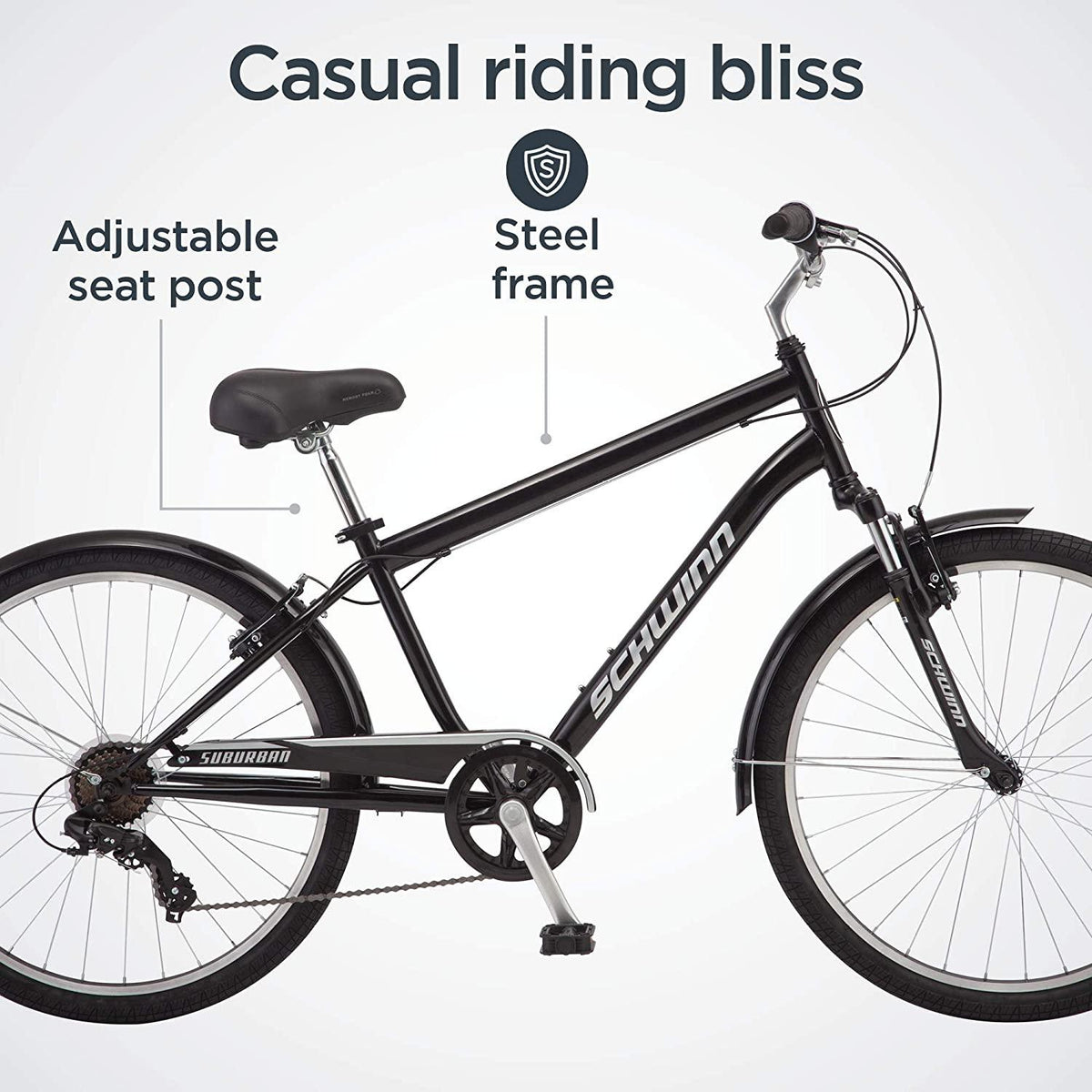 Schwinn Suburban Mens Classic Comfort Bike, 26-Inch Wheels, 7 Speed Drivetrain, 18-Inch Steel Frame, Alloy Linear Hand Brakes, Black