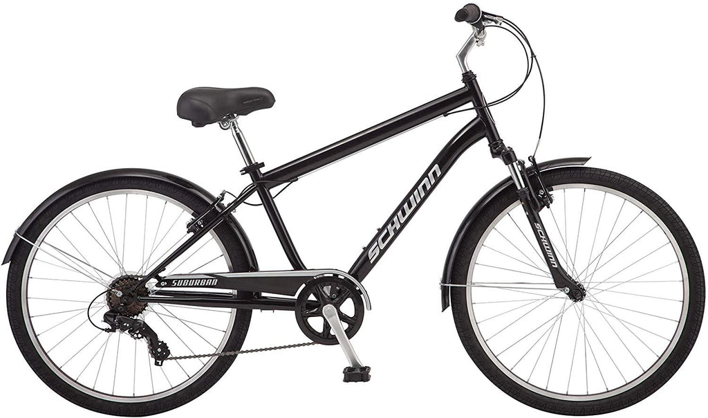 Schwinn Suburban Mens Classic Comfort Bike, 26-Inch Wheels, 7 Speed Drivetrain, 18-Inch Steel Frame, Alloy Linear Hand Brakes, Black