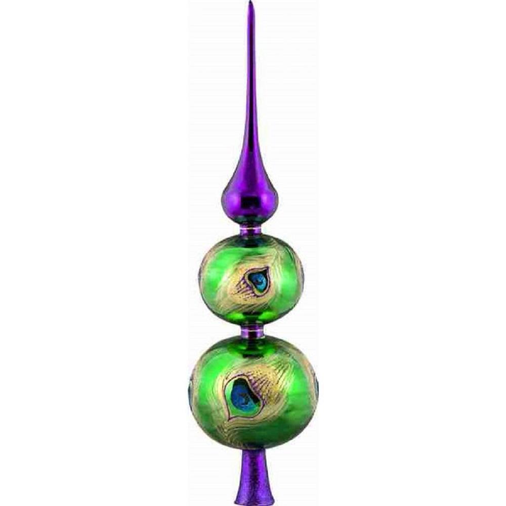 Peacock Finial Polish Glass Christmas Tree Topper