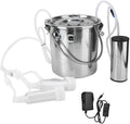 electric milking machine, portable automatic pulsation vacuum pump milker with 5l stainless steel bucket &amp; 2 teat cups, food grade cow and goat milking machine for farm, livestock use(for cow #1)