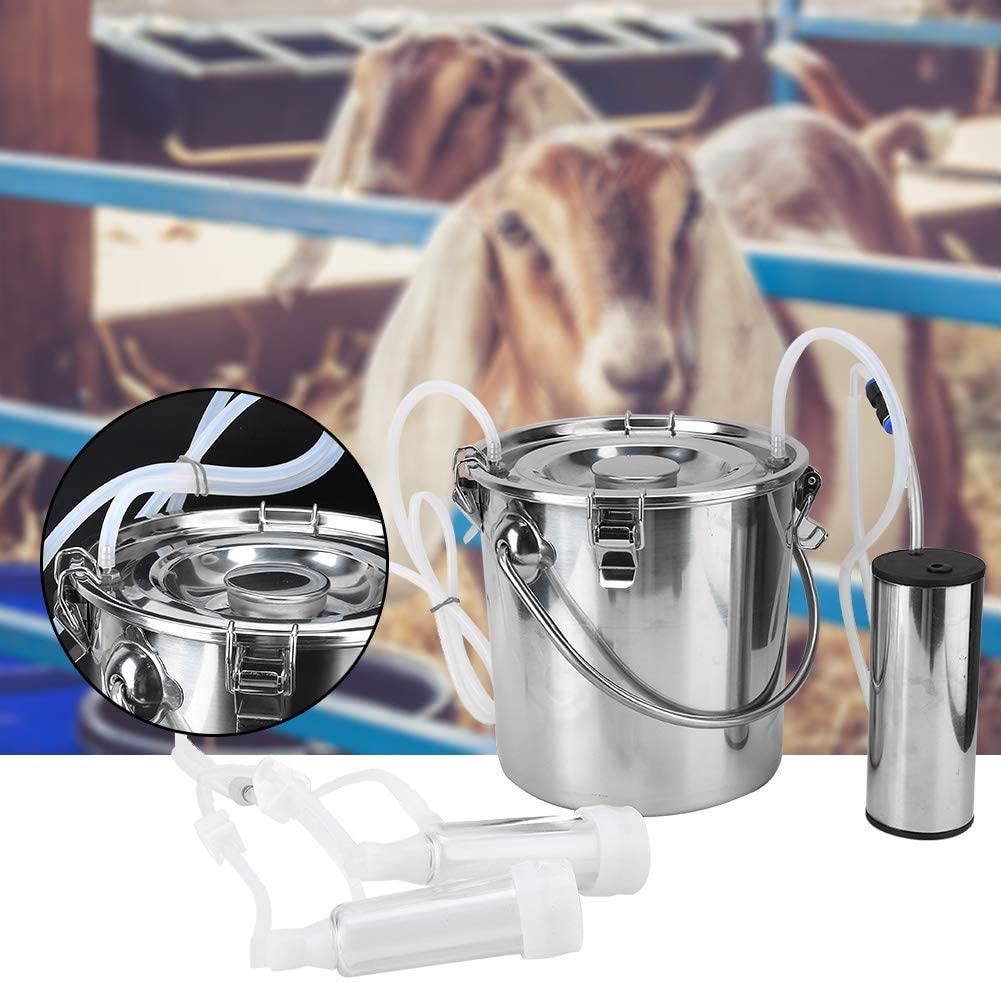 electric milking machine, portable automatic pulsation vacuum pump milker with 5l stainless steel bucket &amp; 2 teat cups, food grade cow and goat milking machine for farm, livestock use(for cow #1)