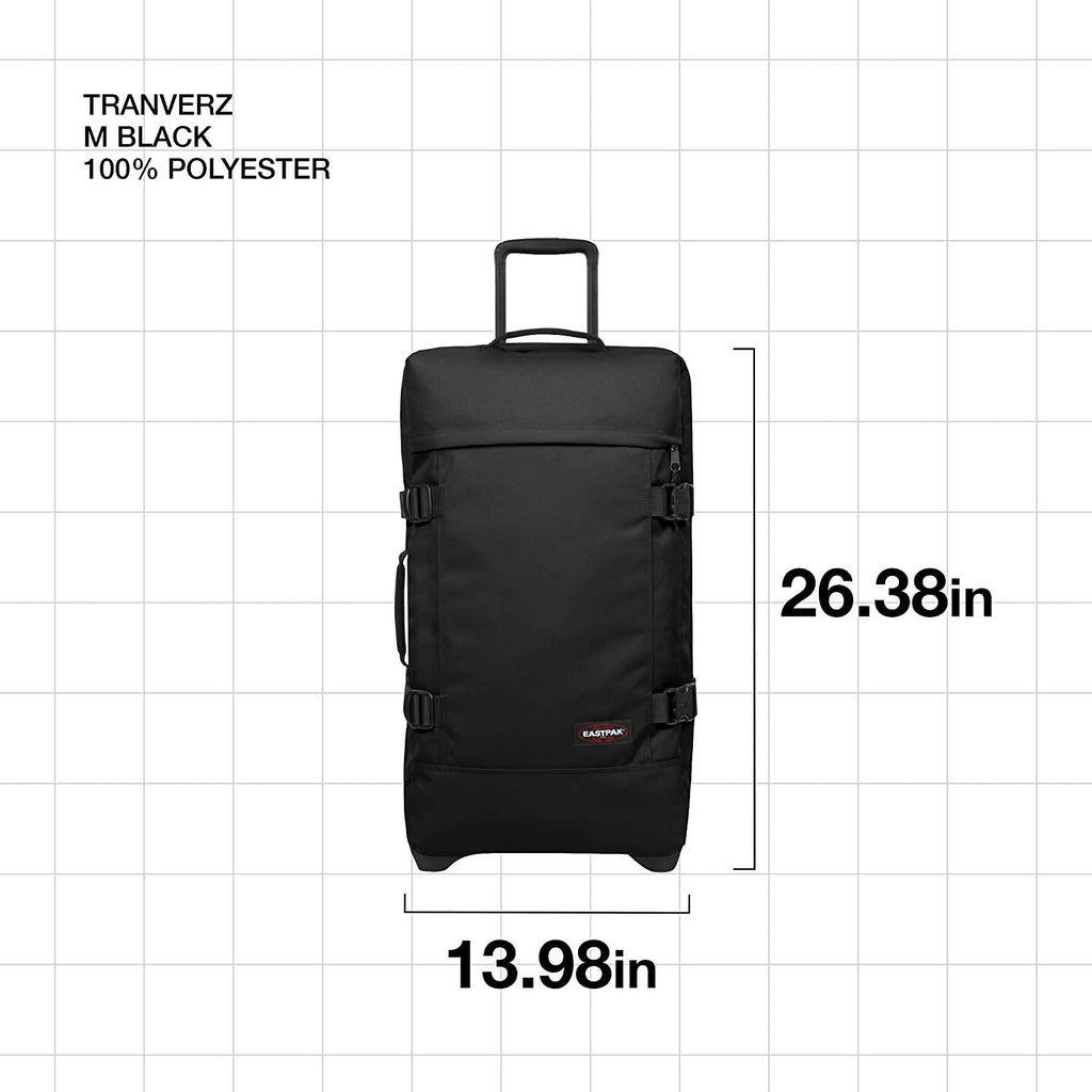 Tranverz - Suitcase with Wheels - Rolling Luggage for Travel with TSA Lock, 2 Wheels, 2 Compartments, and Compression Straps - M, Black