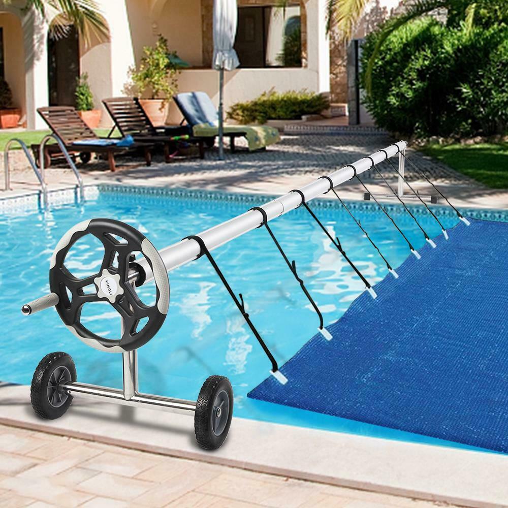 stainless steel solar cover reel swimming pools 18 feet wide inground gray new