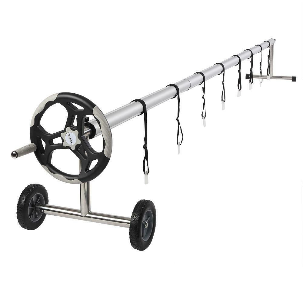stainless steel solar cover reel swimming pools 18 feet wide inground gray new