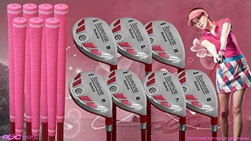 Women's iDrive Golf Clubs All Ladies Pink Hybrid Complete Full Set which Includes: #5, 6, 7, 8, 9, PW +SW Lady Flex Right Handed Utility L Flex Club