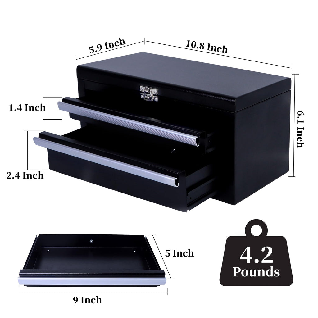 SUMERUZ Mini Tool Box with Drawers - Small Metal Tool Box, Micro Top Tool Chest for Tools Storage,Multi-Purpose Portable StoraCase Organizer (Black01)