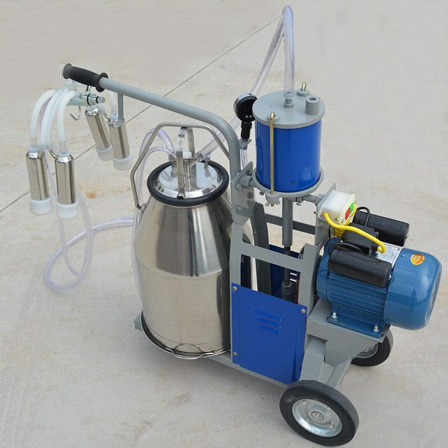 tbvechi milking machine, 25l electric milking machine piston vacuum pump milking pump with bucket, stainless steel cow milking machine milking equipment milker machine
