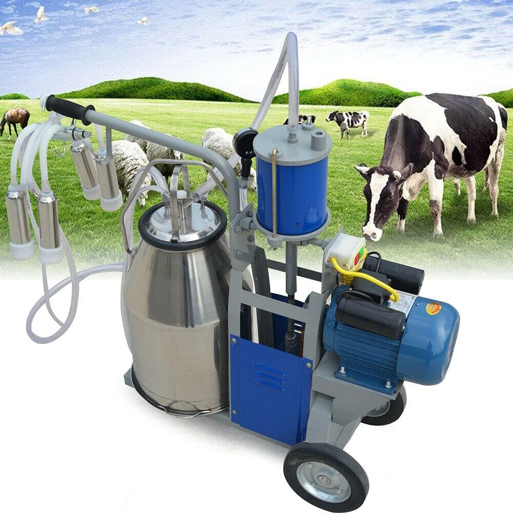 tbvechi milking machine, 25l electric milking machine piston vacuum pump milking pump with bucket, stainless steel cow milking machine milking equipment milker machine