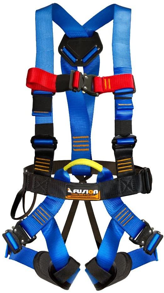 Fusion Climb Pro Backyard Zip Line Kit Harness Lanyard Trolley Carabiner Helmet Vest Glove Bundle FK-A-HLTCHVG-35