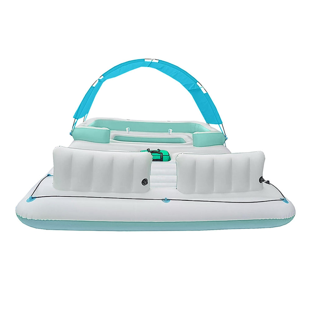 Comfy Floats 91464VM 13 Foot Misting Party Platform Inflatable Summer Float for Pool, Lake, River Fits 6 People, White/Aqua Blue