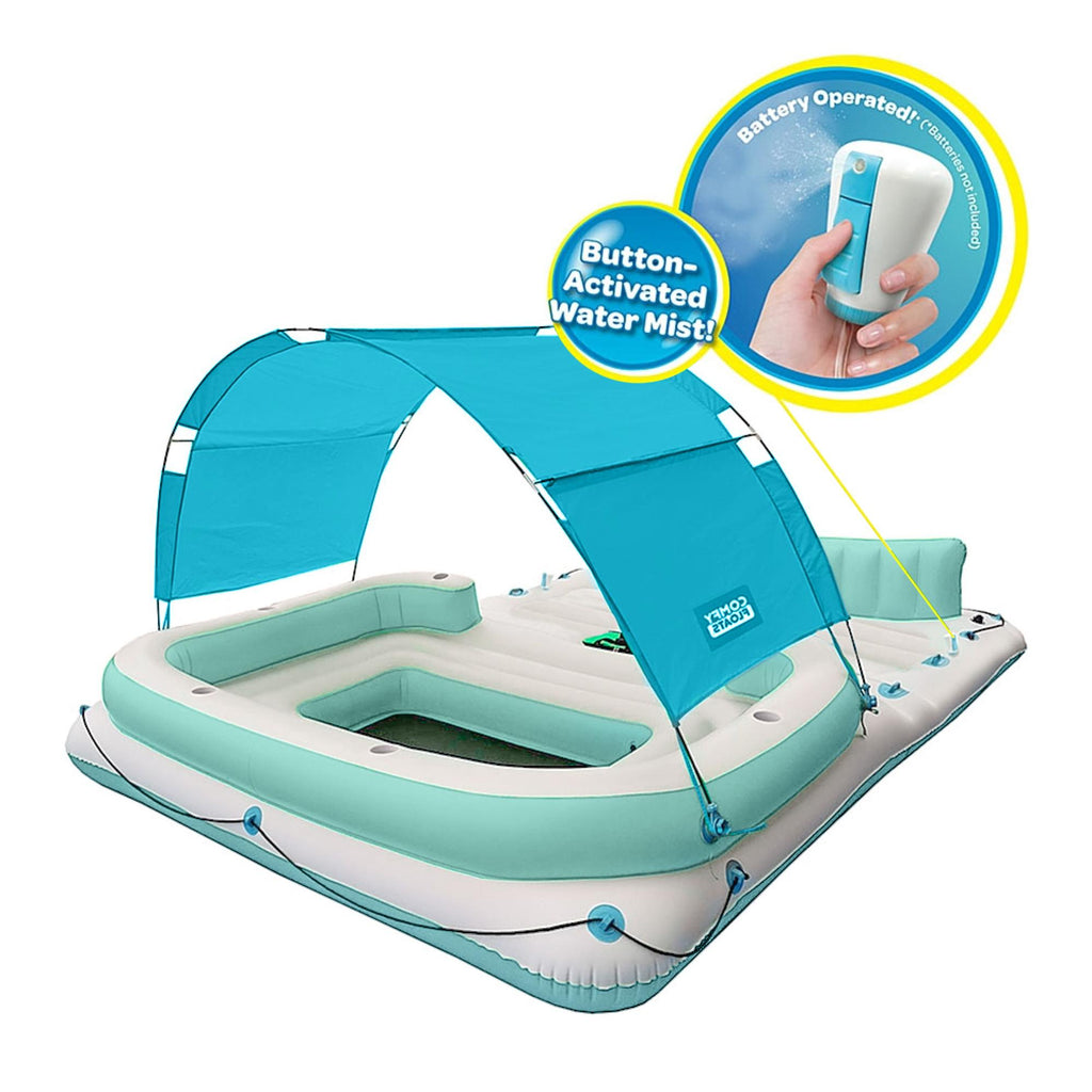 Comfy Floats 91464VM 13 Foot Misting Party Platform Inflatable Summer Float for Pool, Lake, River Fits 6 People, White/Aqua Blue