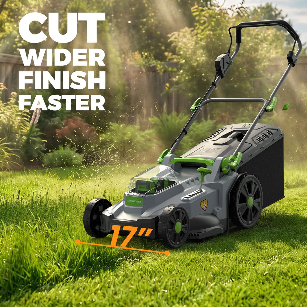 17" Cordless Lawn Mower, 40V Electric Lawnmower for Garden/Patio/Yard/Lawn | 2 x 20V 4.0Ah Battery, 17 inch Cutting Width, 6 Adjustable Height, 50L Grass Bag, Bagging Mode&amp;Mulching Mode
